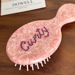 Rosa Cristal Acetato Almofada Escova Eco Friendly Cuidados Com Os Cabelos Portátil Pequeno Tamanho Detangling Pente para As Mulheres - Product Image 4