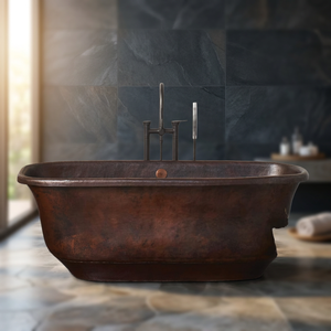 Baignoire autoportante en cuivre artisanale indienne, ovale, sur pieds, classique, pour adultes, pour salle de bain - Product Image 4