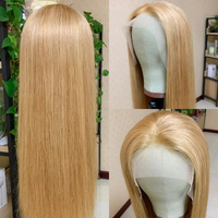 Perruque Lace Front Wig Remy lisse 13x4, cheveux indiens blond miel, transparent Full HD