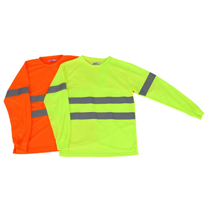Fluorescent Orange Green Long Sleeve Crew Neck Breathable Moisture-Wicking Road Construction OEM Reflective Safety <b>T</b>-<b>Shirt</b> - Product Image 1
