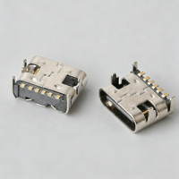 USB 타입 C 6핀 SMT 보드 마운트 암 커넥터 짧은 바디 6.5mm 스프링 없음 3A 5V 금도금 핀 스테인리스 스틸 쉘 UL94 V-0