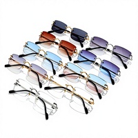 Lunettes de soleil de haute qualité avec étui, design tendance sans monture, pour hommes et femmes, protection UV400, design carré, été