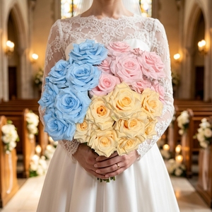 Bouquet de fleurs artificielles en soie de qualité supérieure, 9 têtes de roses diamantées, réalistes, décoration de centre de table de mariage de luxe - Product Image 1