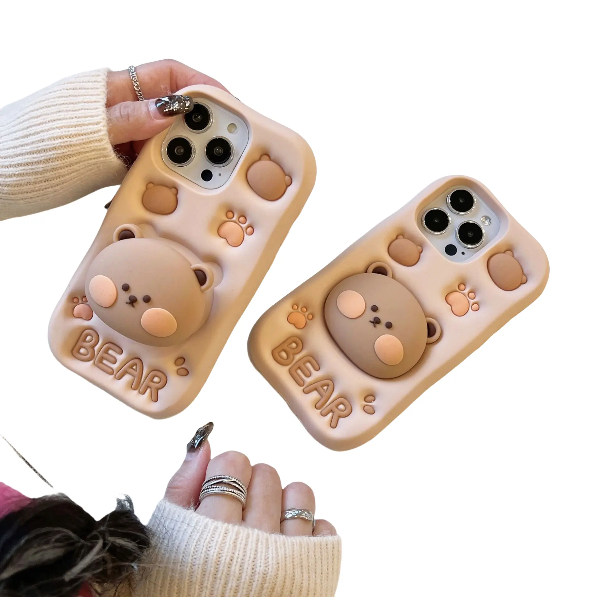 Nouveau design dessin animé mignon gros ours à tête silicone anime coques de téléphone coque de téléphone pour iPhone15 14 13 12 11