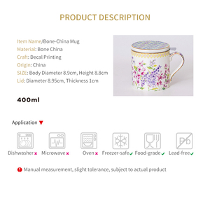 Taza Elegante de Porcelana China con Tapa - Diseño Floral Lila Pastoral para Café o Té - Product Image 6