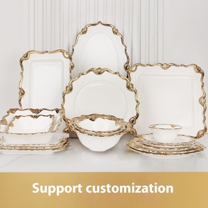 Juego de Vajilla de Cerámica de Lujo, <span class=keywords><strong>Platos</strong></span> <span class=keywords><strong>Hondos</strong></span> para Sopa con Borde Dorado, de <span class=keywords><strong>Porcelana</strong></span>, para Fiestas, Regalos, Elegantes - Product Image 5