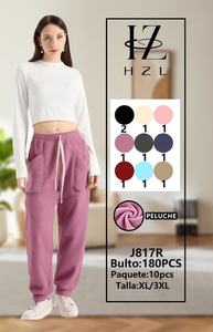 Pantaloni cargo in pile da donna J817R a vita alta, vestibilità ampia, lunghezza intera, con coulisse, casual, autunnali, 100% cotone, stampati - Product Image 3