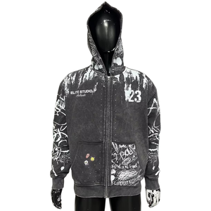 Sudadera con Capucha y Cremallera con Estampado DTG Personalizado, Felpa Gruesa de 420 Gsm, Algodón Puro, Lavado Ácido Desgastado, Estilo Vintage - Product Image 1