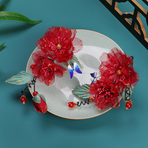 Diseño original, estilo tradicional chino, estilo de la dinastía Tang, hecho a mano, estampado en lámina roja y dorada, peonía y hierbas versátiles. - Product Image 4