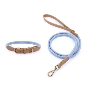 High Quality Soft Adjustable Luxury Custom Color Macrame Hand Woven Leash dog leash and collar