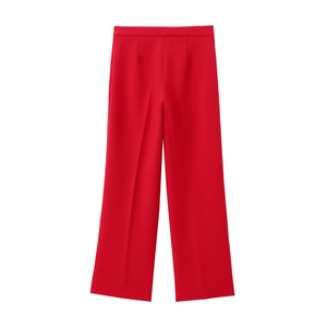 TAOP&amp;ZA Women's Clothing 2024 Summer New Red Fashion <strong>Trousers</strong> With <strong>Split</strong> High Waist Straight Pants 8010600 8011600 - Product Image 3
