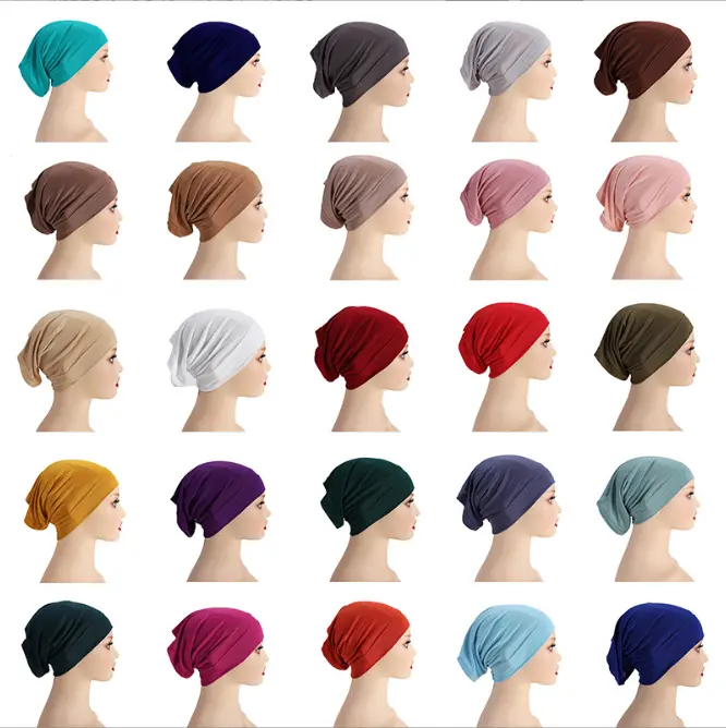מודאלי טהור צבע מלזי צינור כובע צעיף חיג 'אב בסיס כובע גבוה אלסטי mercerized כותנה נשים של ערבית סינר כובע