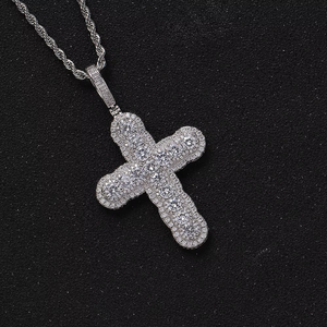 Size round zirconium cross pendant, hip hop jewelry <b>copper</b> inlaid zircon trend, full zirconium cross necklace men - Product Image 2