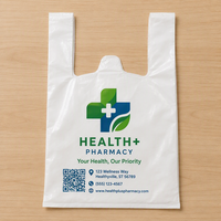 Sac T-shirt personnalisé imprimé pour pharmacie, sac de transport jetable en PEHD, sac de courses pour la vente au détail médicale et l'emballage en pharmacie