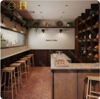 Comptoir de bar commercial moderne en forme de L, surface solide en marbre noir, lattes en bois, bureau de caisse LED pour café, salon de thé, mobilier
