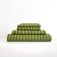 Parure de lit 4 pièces en bambou tissé écologique rayé vert 200T, douce, respirante, lavable en machine, toutes saisons, moderne pour la maison