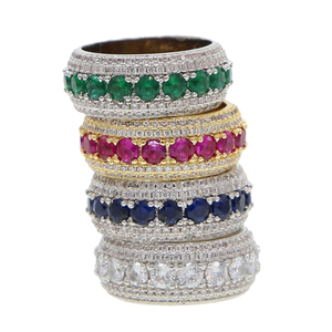 Cincin bandul kristal bulat warna-warni, Perhiasan pria berlian hip hop bling cz batu mikro - Product Image 1