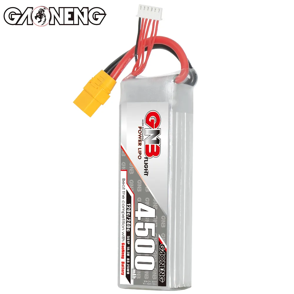 GNB GAONENG 4500mah 5S 18.5V 120C XT90 RC LiPo Battery 7 inch 300mm-380mm FPV FMS 70mm EDF Jets Helicopters 800mm Warbirds Align