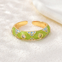 JS15 Vintage Candy Kleur Emaille Hart Open Verstelbare Ringen Strass Inleg Verguld Stapelbare Vinger Sieraden voor Meisjes