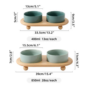 Shamitao Çevre Dostu Seramik Kedi Köpek Mama ve Su Kabı Bambu Standlı Yükseltilmiş Tabak Yuvarlak Şekilli Servikal Omurga Dostu Evcil Hayvan Mama Kapları Besleyiciler - Product Image 1