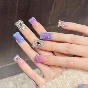 <span class=keywords><strong>Uñas</strong></span> Postizas con Diseño de Estrellas en Degradado <span class=keywords><strong>Rosa</strong></span> y Azul [Magic Blue Treasure], <span class=keywords><strong>Manicura</strong></span> de Fantasía para Dedos - Product Image 4