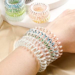 Élastique à cheveux en forme de cordon téléphonique, couleur dégradée, haute élasticité, en résine plastique, accessoire capillaire décontracté pour femme, Printemps 2024 - Product Image 2