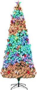 <span class=keywords><strong>Sapin</strong></span> de Noël en PVC pré-éclairé de 1,80 m, lumières LED multicolores changeantes, fleurs artificielles, nœuds, étoile lumineuse sur le sommet, pour les fêtes - Product Image 3