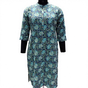 Collection de Kurtis en coton imprimé élégants pour femmes, ensembles de vêtements ethniques en gros pour l'été, tenues décontractées pour les fêtes, ensemble Kurta longueur genou - Product Image 1