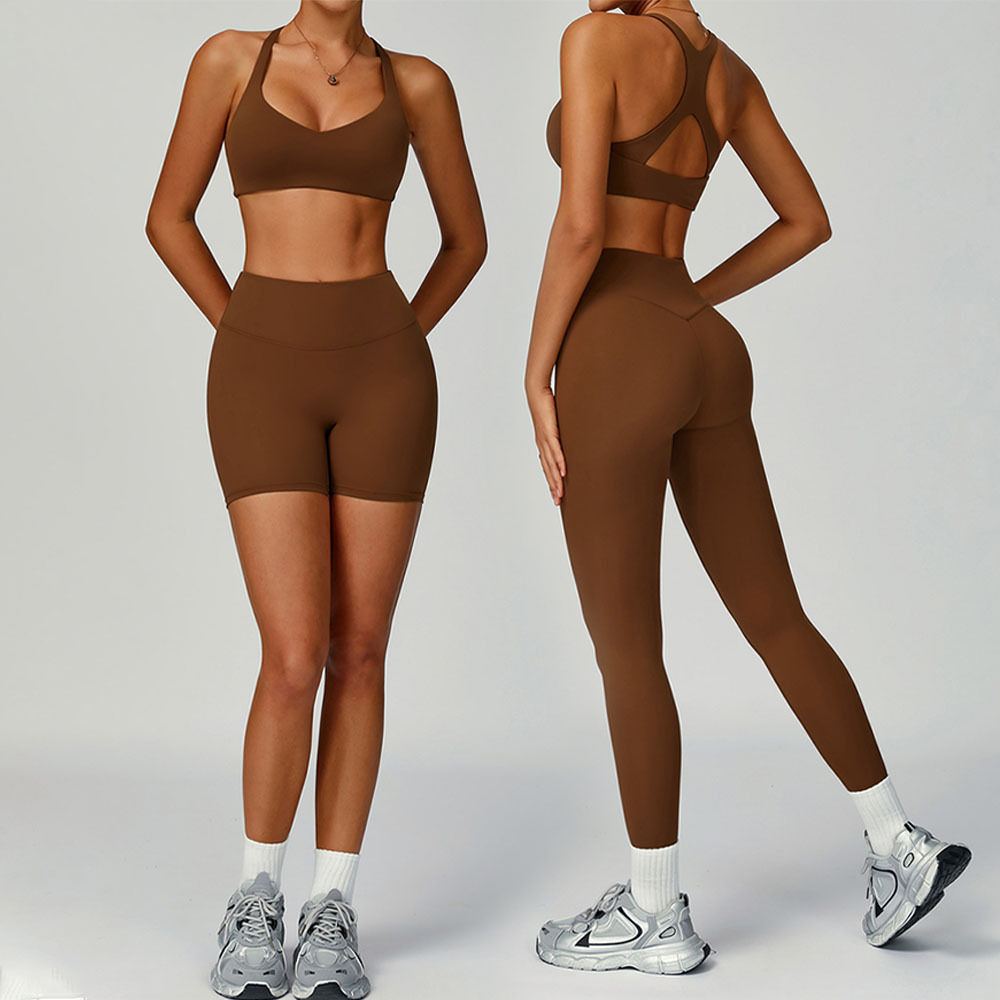 2025 New Sports Bra Gym Leggings Yoga Shorts Outdoor Sports Suits Fitness 3 Pcs Women Active Wear Sets