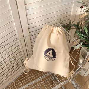Wholesale Reusable Eco Friendly Cotton Canvas Fabric School <b>Backpack</b> Custom Logo Printed <b>Drawstring</b> <b>Backpack</b> - Product Image 4