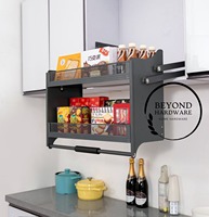 Meuble de cuisine moderne multifonctionnel avec étagère à assiettes escamotable, panier de levage double couche, armoires de cuisine et accessoires