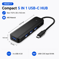 Hub USB-C 5-en-1 avec 4 ports USB 3.0 5 Gbps, alimentation CC 5V/4A, boîtier ABS, répartiteur de données portable