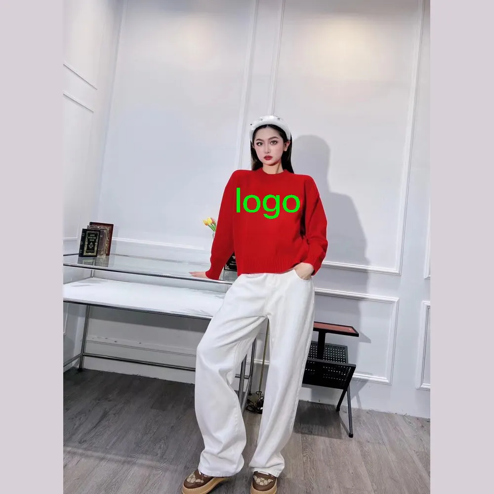 Droma 2023 Spring Cotton Wool Long Sleeves Crew Neck Top Knitting Sweaters Red Luxury For Women Sweater