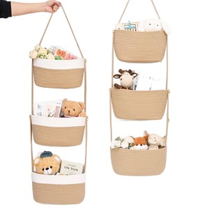 Woven <b>Basket</b> <b>Storage</b> Rack <b>Wall</b> Mounted 3 Tier Cotton Rope Organizer For Toys Books Room Decor - Product Image 5