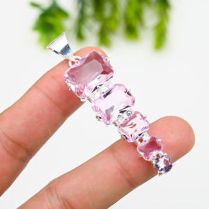 Bijoux pendentifs en plaqué pierre rose de créateur ressemblant à des bijoux de mode faits à la main en argent sterling pour cadeau - Product Image 3