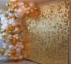 Sequin vàng bảng điều khiển với trong suốt trở lại Bảng điều chỉnh 3D sequin đám cưới bối cảnh phát ra tia lửa gương vuông vàng sequin ánh sáng lung linh tấm Tường