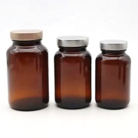 Botol Pil Kapsul Tablet Kaca Amber Mulut Lebar 60 75 100 120 150 200 250 300 400 500 ml Dengan Tutup Sekrup Aluminium Perak