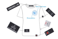 Ventes d'usine, service d'étiquetage de vêtements, suprématie, découpe ultrasonique, étiquettes tissées personnalisées en polyester pour vêtements, durables et écologiques