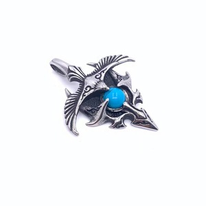Pendentif Aigle en Acier Inoxydable avec Pierre Turquoise, Collier Homme Style Punk, Breloque Thème, Cadeau 2160121 - Product Image 5