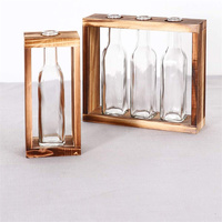 Vase en bois de style fermier personnalisé, ensemble de vases fait de support en bois et vase en verre rustique