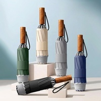 Parapluie rétractable anti-rebond entièrement automatique de qualité supérieure pour femmes, parapluie pliant avec poignée en bois, protection solaire et pluie, avec logo