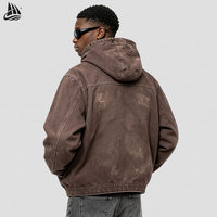 Veste de travail pour hommes en coton sergé tissé avec fermeture éclair Design personnalisé pour l'hiver Veste de travail délavée vintage avec fermeture éclair pour hommes