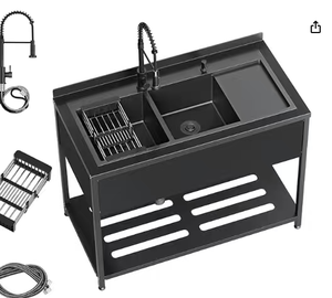 Lavello da Esterno Modello 5040 in Acciaio Inox 304 Fatto a Mano Design Moderno Vasca Singola Rimovibile Installazione Sottopiano con <span class=keywords><strong>Rubinetto</strong></span> - Product Image 1