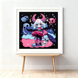 Póster de Papel con Impresión de Arte Holográfico de Anime Personalizado, Impresiones de <span class=keywords><strong>Manga</strong></span> con Lámina Holográfica, Decoración de Pared Estilo Chibi de Chica Demonio Japonesa - Product Image 1