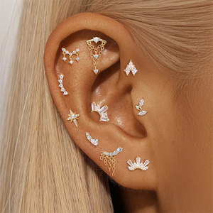 925 <b>Sterling</b> <b>Silver</b> with Crystal Fringe Crown Geometric Marquise 5A Zircon Flat Back Piercing <b>Earrings</b> - Product Image 2