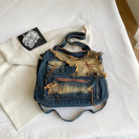 Sacs fourre-tout en denim rétro imperméables à la mode de grande capacité au design unique pour femmes, vente en gros et au détail