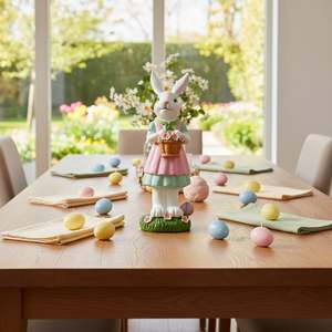 Estatua de Resina Artística Personalizada de Conejo de Pascua con Cesta de Flores y Huevo de Pascua, Decoración de Jardín de Primavera, Regalo para el Hogar - Product Image 5