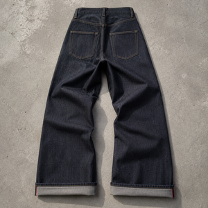 Jeans en denim selvedge <span class=keywords><strong>baggy</strong></span> sur mesure pour hommes, <span class=keywords><strong>pantalon</strong></span> en denim brut à jambes larges - Product Image 2