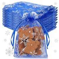 Petits sacs en organza avec cordon de serrage, motif flocon de neige estampé or, pour emballages cadeaux de Noël, 7*9 cm, sacs cadeaux en organza pour petites entreprises