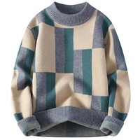 Pull décontracté unisexe col montant en tricot écossais à manches régulières, coupe ample et chaude, style Y2K, en laine standard pour l'automne et l'hiver